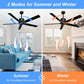 52 in Outdoor Ceiling Fans, Black Ceiling Fan No Light with Remote Control without Light, 5 Blades, 6 Speed Reversible DC Motor Modern for Patios, Garage, Bedroom, Porch (Black)