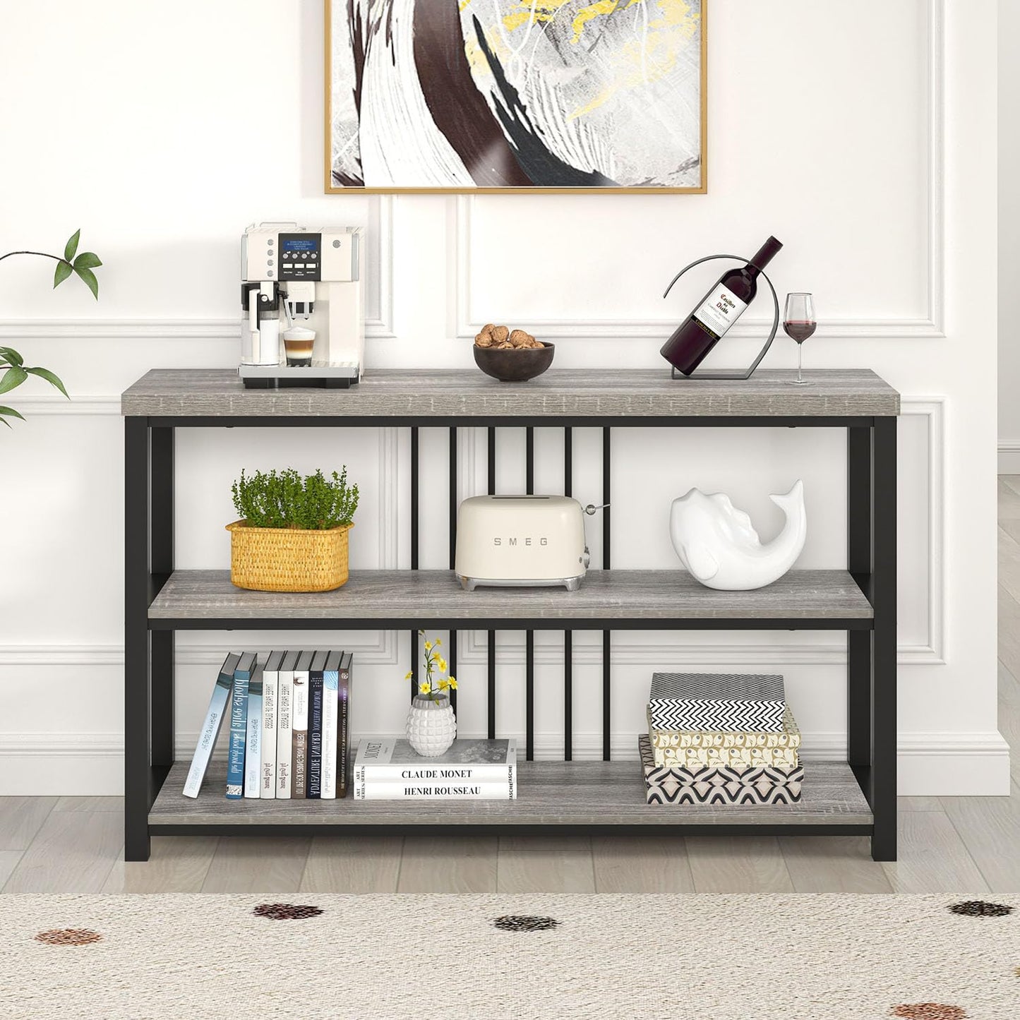 Console Tables for Entryway, Sofa Table with 3 Tier Storage for Living Room Hallway Foyer behind Couch, Rustic Light Grey