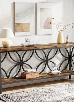70.9-Inch Industrial Narrow Console Table with Storage for Entryway and Living Room in Rustic Brown Finish