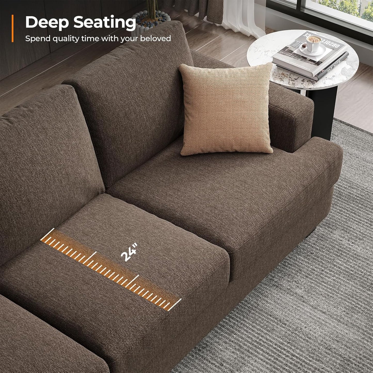 89 Inch Sofa with Extra Deep Seats Oversize, 3 Seater Sofa for Living Room,Modern Couch and Sofa, Comfy Armrests and Seats and Backrests, Easy Installation, Brown