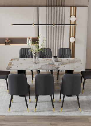 71-Inch Dining Table Set for Eight with Faux Marble Surface and PU Leather Seating for Kitchen, Dining Room, Bar, and Living Room