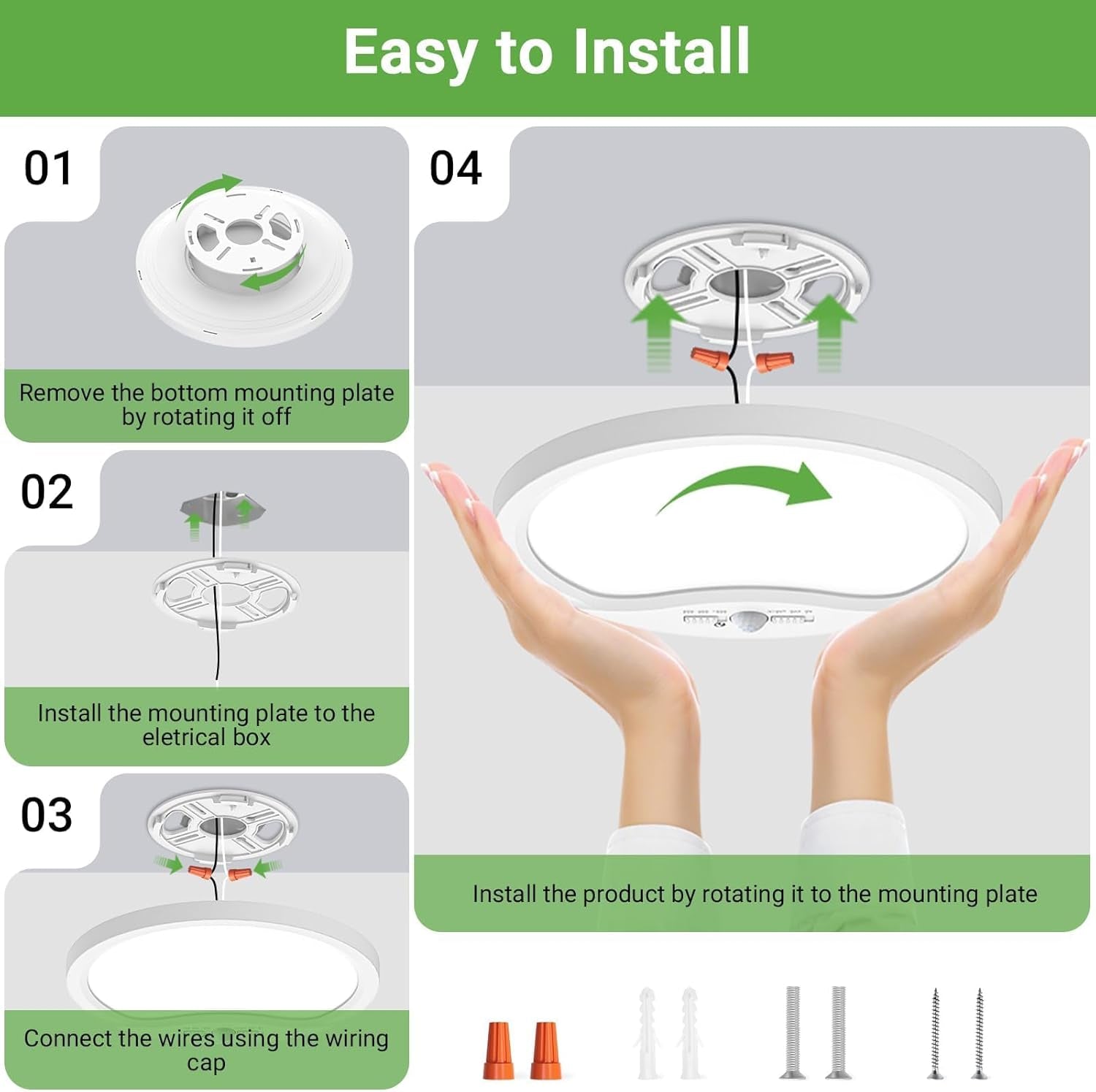 4Pack 9Inch Motion Sensor Ceiling Lights Wired,18W 1800Lm 3CCT/3 Mode/30-120S Timer, Bright White LED Flush Mount Light Fixture Motion Activated for Closet Pantry Hallways Stairwells Garage