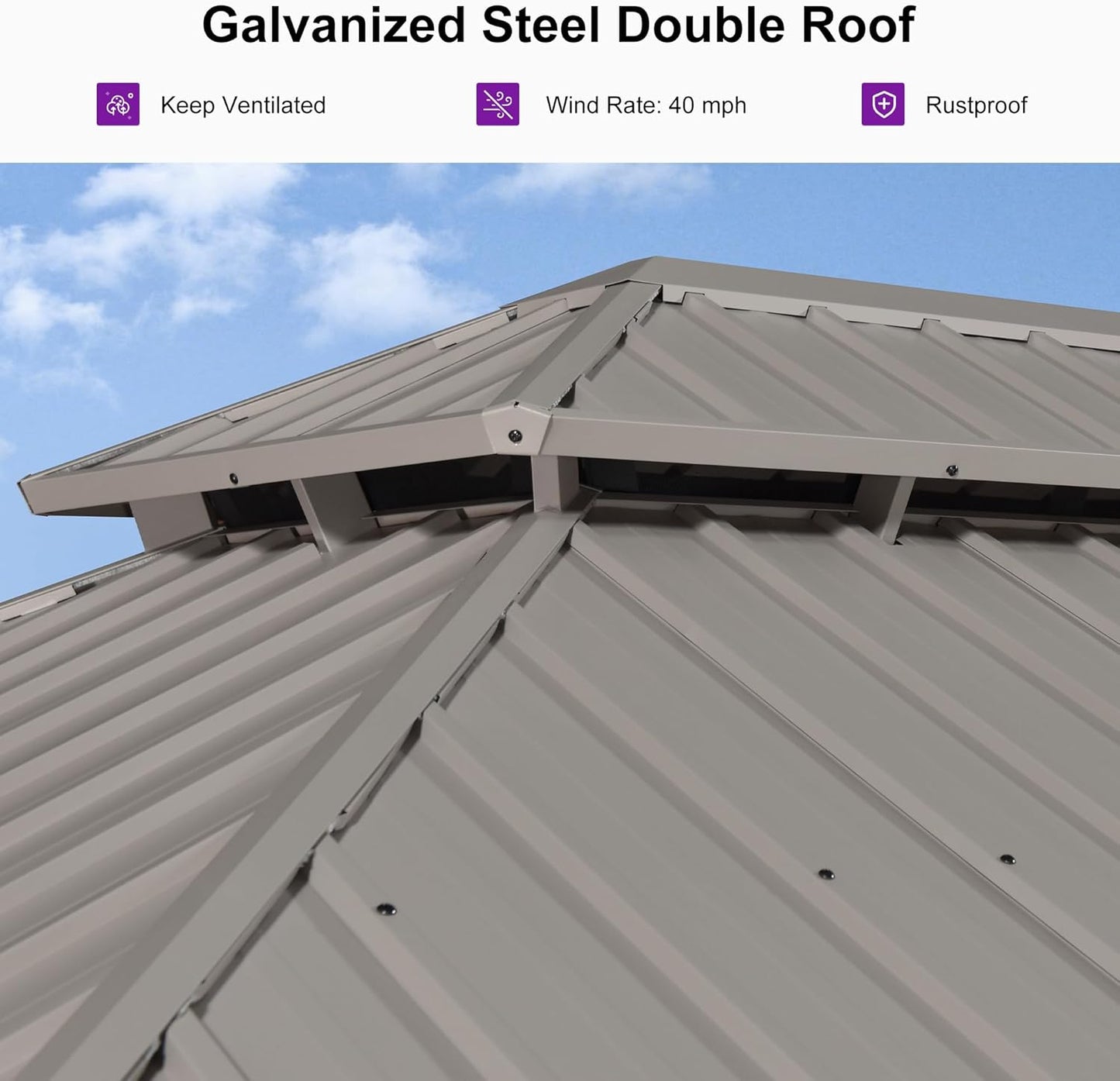 10' X 14' Outdoor Hardtop Gazebo with 7 Pieces Outdoor Dining Set, Champagne Aluminum Gazebo with Galvanized Steel Double Roof, Curtains and Netting for Patio Lawn and Garden