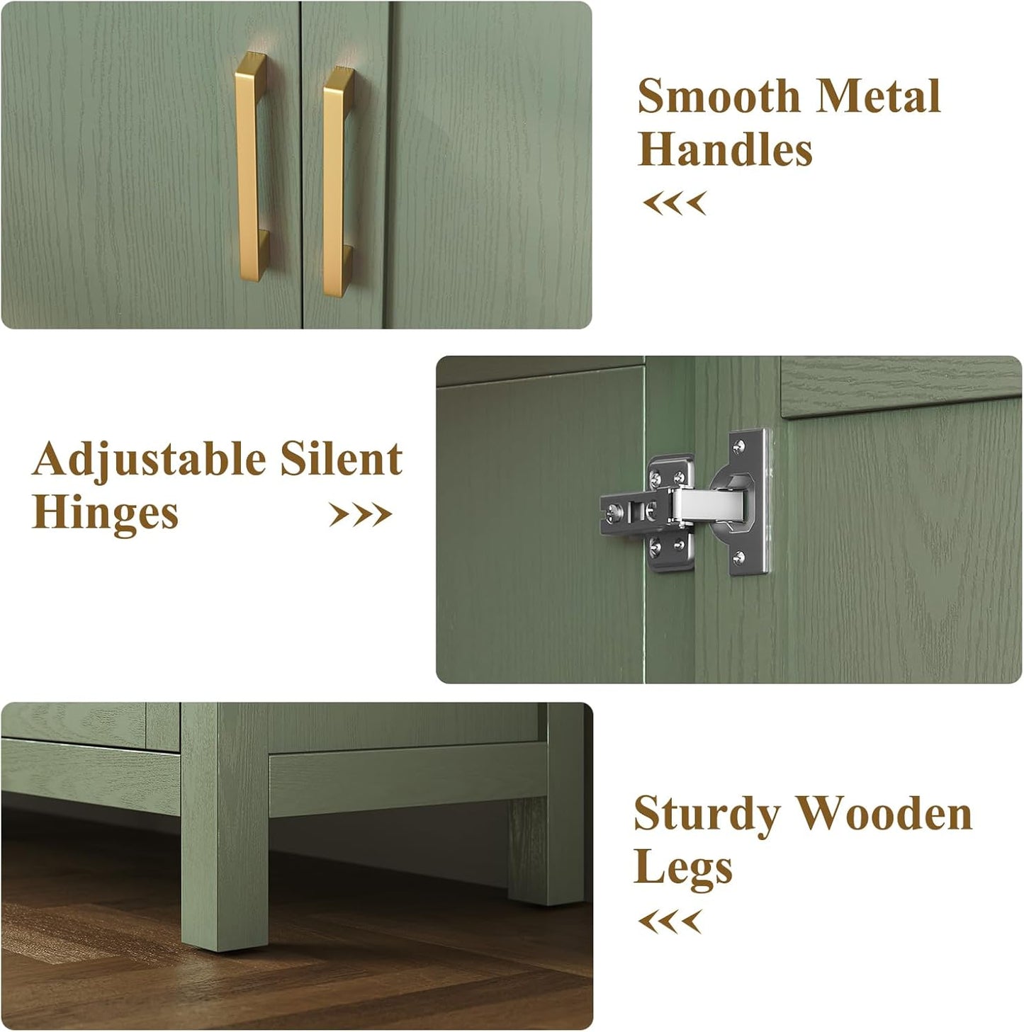 Large Sideboard Buffet Cabinet with Storage, 60" Accent Cabinet Modern Buffet Table with Adjustable Shelf, Credenza Green Storage Cabinet for Dining Room, Living Room, Kitchen, Entryway