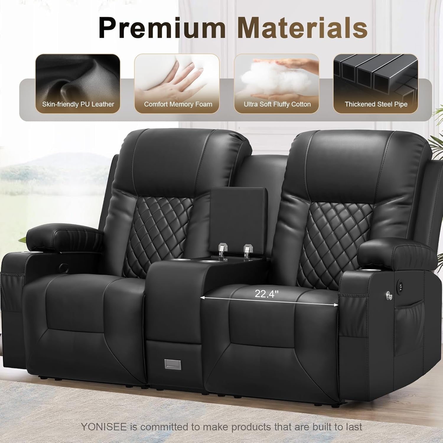 Large Loveseat Recliner, Loveseat Recliner Sofa with Storage Console, Recliner Chair with USB Ports, 2 Cell Phone Holders, Cup Holder, Loveseat Couch for Living Room