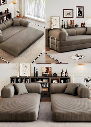 Luxurious 78.8" Convertible Corduroy Sleeper Sofa Bed - Modern Camel Loveseat with Silver Frame for Elegant Living Spaces