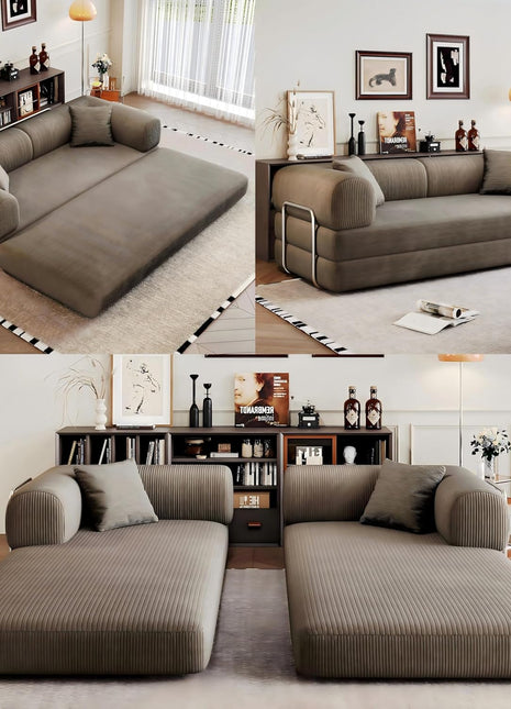 Luxurious 78.8" Convertible Corduroy Sleeper Sofa Bed - Modern Camel Loveseat with Silver Frame for Elegant Living Spaces