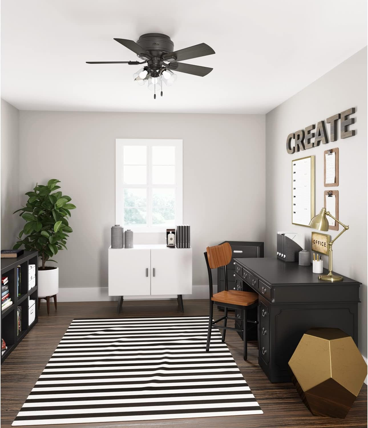 42 Inch Indoor Ceiling Fan with LED Lights and Pull Chain - Low Profile Mount Ceiling Fan, 5 Blades, for Bedroom, Living Room, or Kitchen, Quiet - Crestfield 52153, Noble Bronze