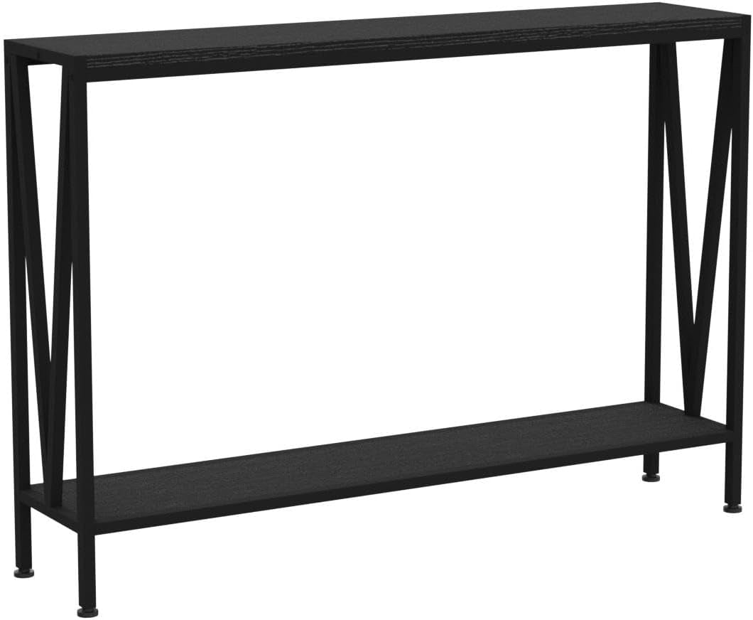 Black Narrow Console Table with Storage, 42.9" 2-Tier Sofa Table for Entryway, Living Room, Hallway, Foyer, Corridor, Office