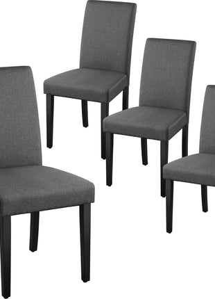 Set of 4 Upholstered Fabric Dining Chairs with Padded Seats and Solid Wood Legs, Armless Design, Dark Grey for Dining Room and Restaurant