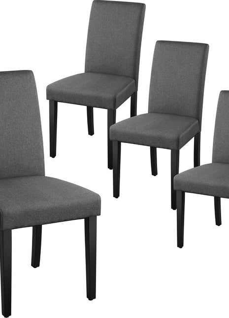 Set of 4 Upholstered Fabric Dining Chairs with Padded Seats and Solid Wood Legs, Armless Design, Dark Grey for Dining Room and Restaurant