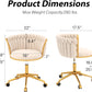 Velvet Woven Home Office Chair, Modern Swivel Desk Chair with Wheels, Height Adjustable Vanity Chair with Gold Metal Base and Hand Weaving Back, Beige