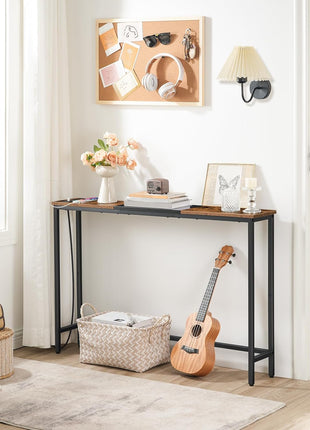 44.9-Inch Slim Console Table with Power Outlets, Rustic Brown and Black Finish, Ideal for Living Room, Foyer, and Hallway, Model BF114UXG01