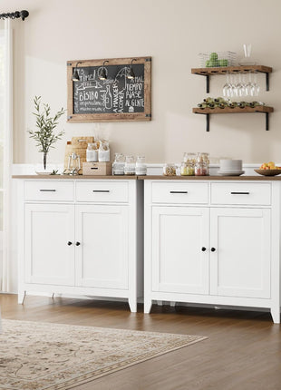 Ivory White Modern Farmhouse Kitchen Storage Cabinet with Buffet and Coffee Bar, Featuring 2 Drawers and 2 Doors, Ideal Versatile Sideboard for Living Room, Dining Room, and Bathroom