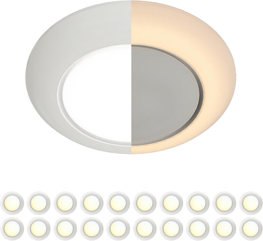 6 Inch LED Low Profile Disk Light with Night Light, 120VAC, 15W, 5CCT Color Changing, 1000LM, Dimmable, ETL, Shower Wet Rated Screw in Flush Mount Ceiling Light, White/20 Packs