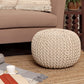 · round Pouf Ottoman - Cable Knitted Boho Poof - Home Décor Cord Pouffe Handmade Circular Footrest for Living Room - Bedroom - Kids Bedroom - 100% Cotton Pouf (18" X 18" X 14") - Ivory