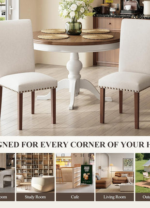 Upholstered Dining Chairs Set of 4 in Parsons Style, Beige Linen Accent Chairs with High Back for Round Kitchen Tables or Small Dining Rooms – Comfortable and Stylish