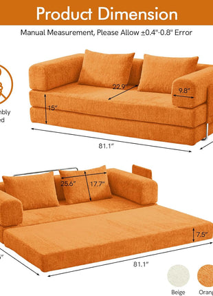 5-in-1 Corduroy Orange Sofa Bed with Storage - No Assembly Required, Ideal for Living Room and Bedroom Use
