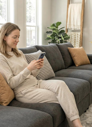 FSC Certified Velvet Oversized Grey U-Shaped Modular Sectional Sofa with Detachable Chaise and Armrest Cushions - Seats 6