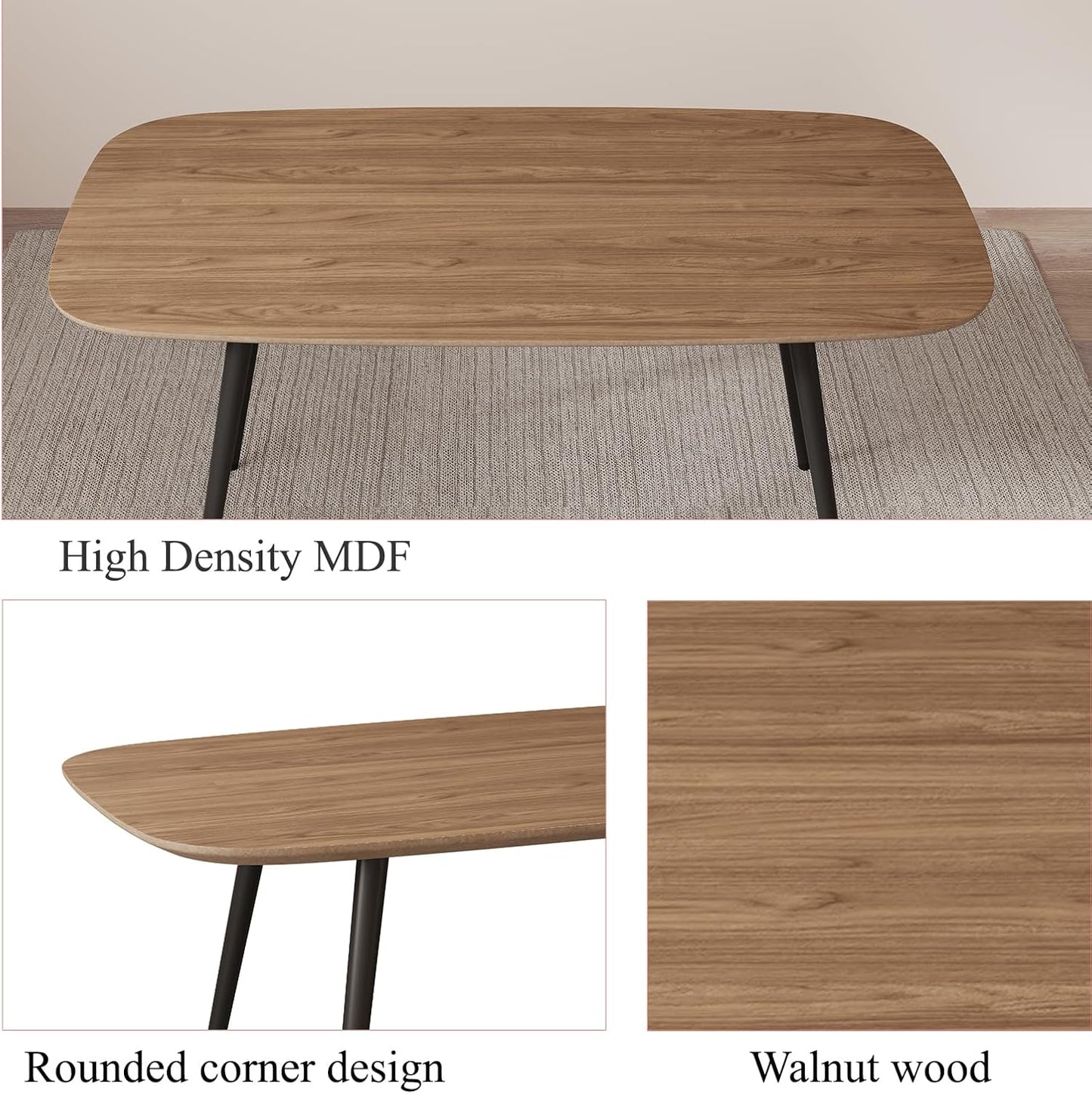 47.2'' Dining Table Set for 4,Modern Wood Dining Table,Leather Dining Chairs 4,Table and Chairs Set of 4,Ideal for Kitchen Dining Room (Walnut Color Table + 4 U-Shaped White Chairs, 47.2")