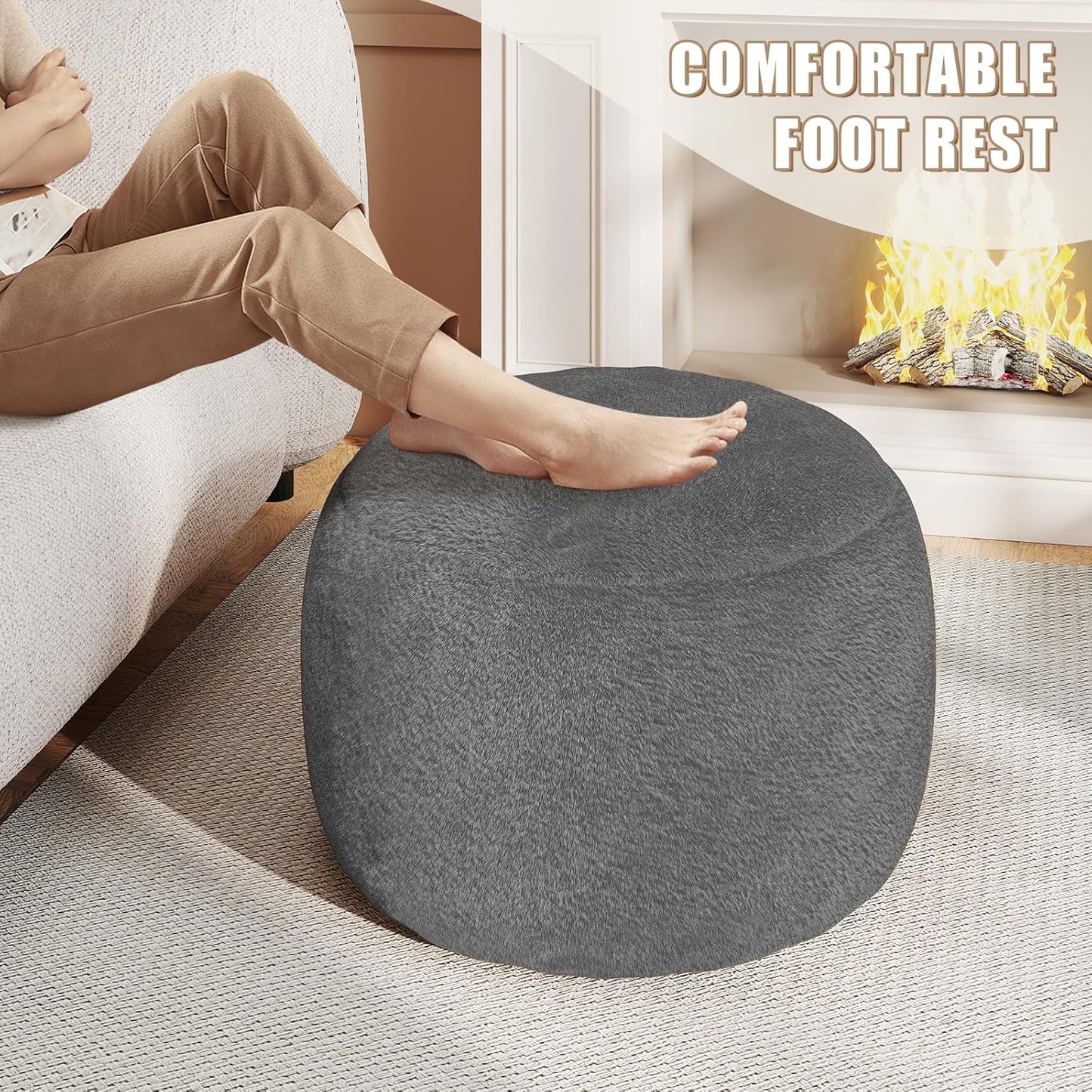 Round Stuffed Pouf Ottoman for Foot Rest, a round Modern Foam Filled Poufs, Floor Chair for Living Room, Nursery, Dorm, a Soft Modern Foot Stool Perfect to Rest Your Feet (Grey, 20Inch)