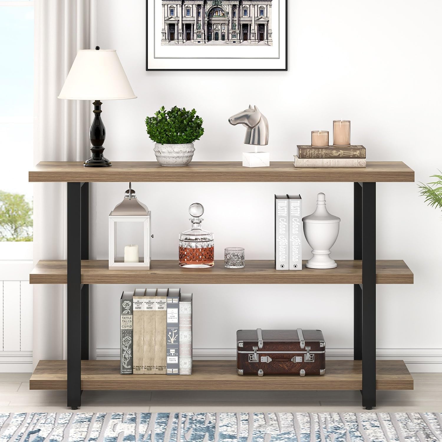 Console Tables for Entryway, Modern Sofa Table with Storage Shelves for Living Room, Hallway, Entrance, or behind Couch, Rustic Oak, 47 Inch