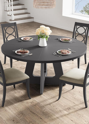47-Inch Round Farmhouse Style Dining Table Set for 4 to 6, Wooden Top and Legs in Grey - Chairs Not Included