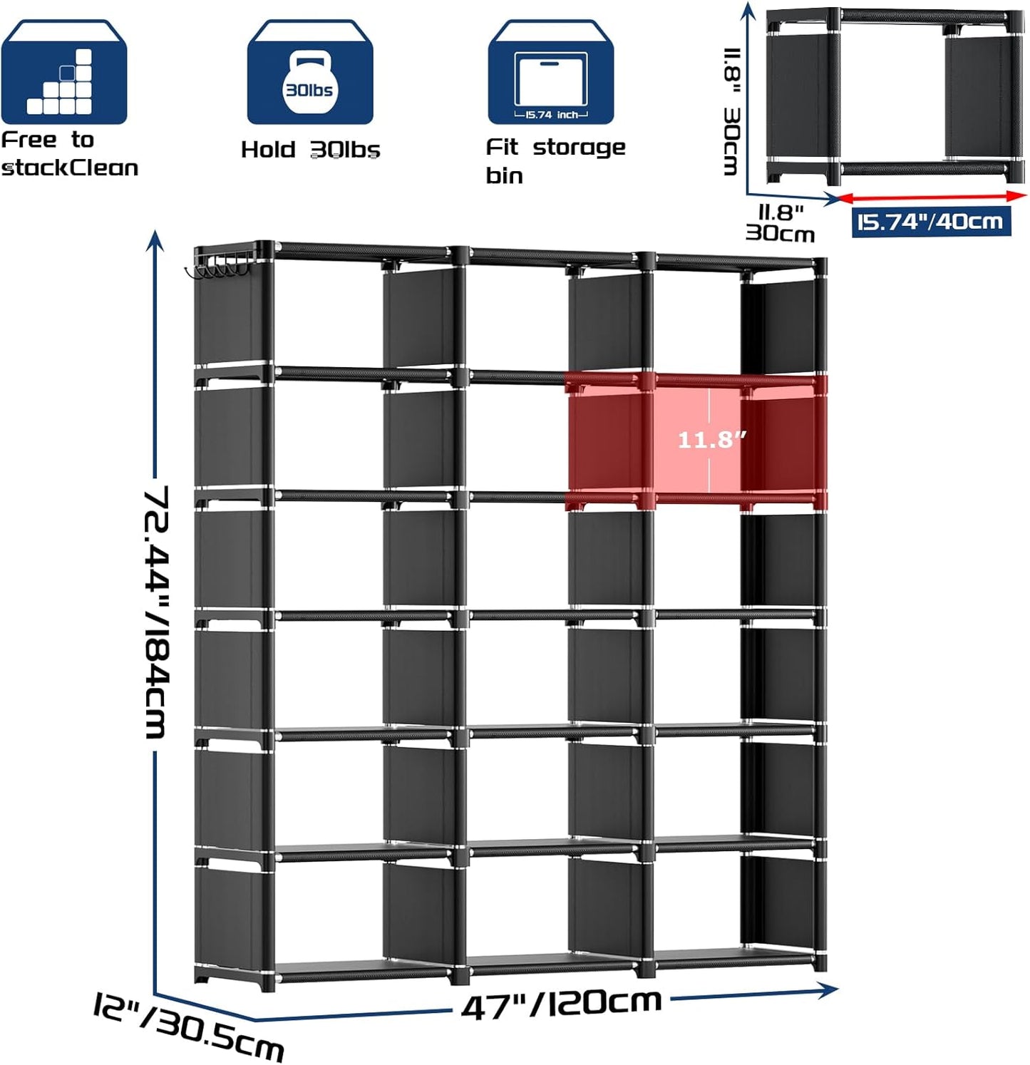 Bookcase, 18-Cube Extra Large Book Shelf, DIY Cube Storage Organizer for Bedroom, Living Room, Home Office - Black