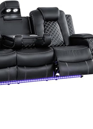 Leather Power Recliner Sofa Set - 3-Piece Home Theater Seating with Loveseat, Chair, Coffee Table, Reading Light, and Cup Holders for Living Room