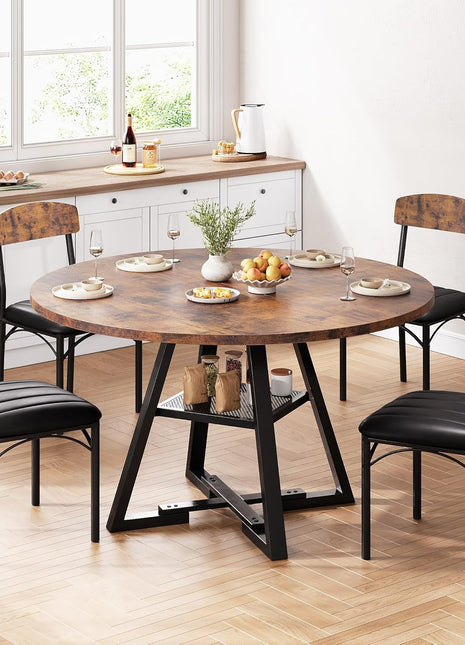 5-Piece Round Dining Table Set for Four - Space-Efficient Wooden Kitchen and Dining Room Furniture