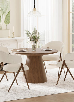 Set of 4 Mid-Century Modern Dining Chairs with Iron Legs, Open Back, and Padded Seat in Beige for Living Room, Bedroom, Restaurant, and Cafe