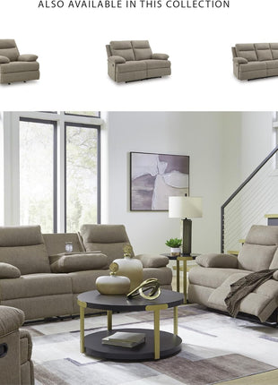 Yarrow Lane Classic Chenille Manual Reclining Sofa with Drop-Down Table and USB Charging, Light Brown by Signature Design by Ashley