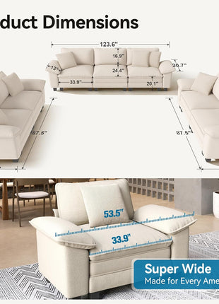 3-Piece Beige Chenille Sofa Set: Stylish Modular Loveseats and Spacious Couch for Elegant Living Spaces