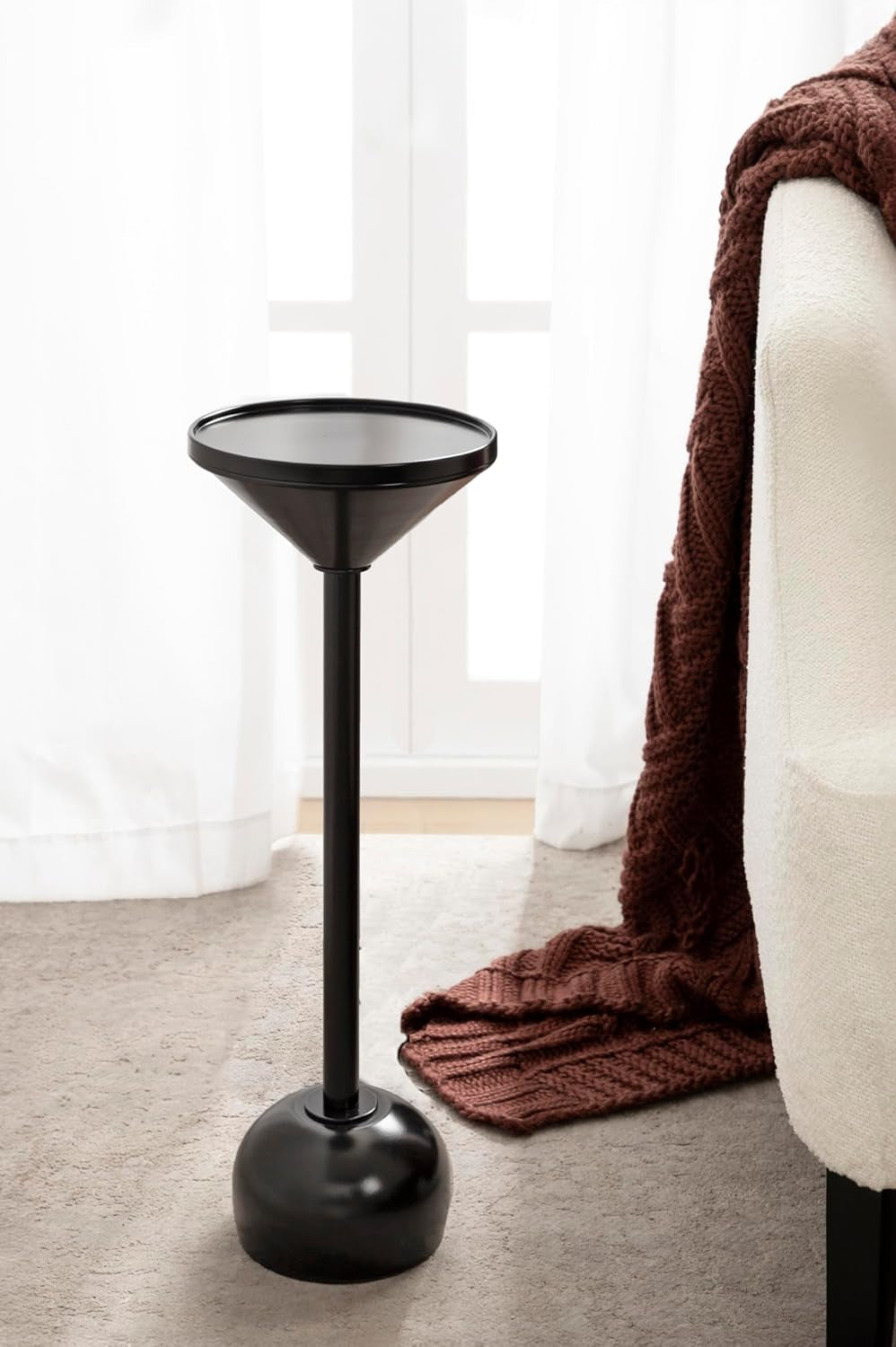 Frisk Modern round Drink Table; 8 X 8 X 23; Black; Metal Martini Table with Pedestal Table Design for Use as Small Indoor Plant Stand or Outdoor Patio Accent Table