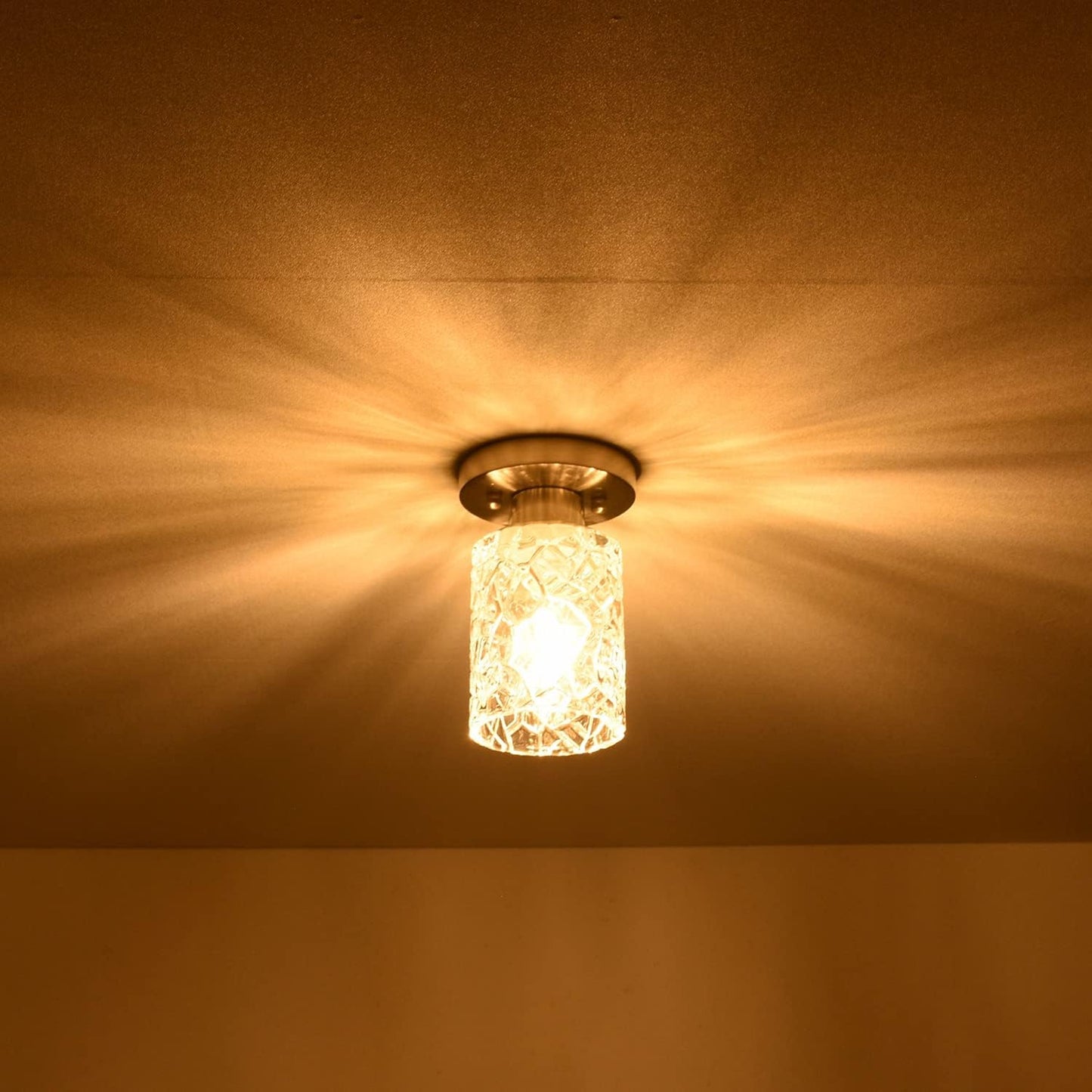 2 Pack Semi Flush Mount Ceiling Light, Clear Geometric Glass Shade, Brushed Nickel Farmhouse Light Fixture for Hallway, Laundry Room, Kitchen,Bathroom and Foyer AL9082-S2