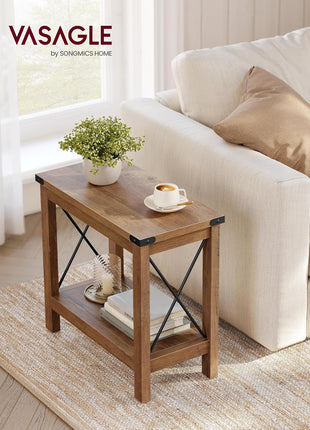 2-Tier End Table with Bottom Shelf - Compact Nightstand for Living Room and Bedroom in Honey Brown Farmhouse Style ULET235K41