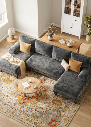 U-Shaped Modern Sectional Sofa for Living Room | 112-Inch Dark Grey Chenille Couch with Dual Chaise for Apartments