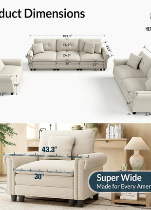 Cozy 3-Piece Modular Sectional Sofa Set in Chic Chenille Beige for Enhanced Living Spaces and Family Gatherings