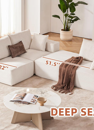 108-Inch Modular Sectional Sofa in Beige with Left-Facing Chaise, Deep-Seated Modern L-Shaped Upholstered Couch for Living Room or Bedroom