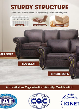 Mid-Century Modern Living Room Furniture Sets: Elegant Sofa and Couch Combinations with Rivet Accents