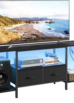 BELLAH Collection Contemporary TV Stand with Power Outlets and Integrated Lighting, Entertainment Center for TVs up to 70 Inches, Ink Black, Model ULGS420B101S