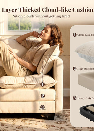 Upgraded Loveseat Sofa with 3-Layer Cushion, 27" Deep Seat, and 2 Washable Pillows, Ideal for Small Spaces, 50-Inch Beige