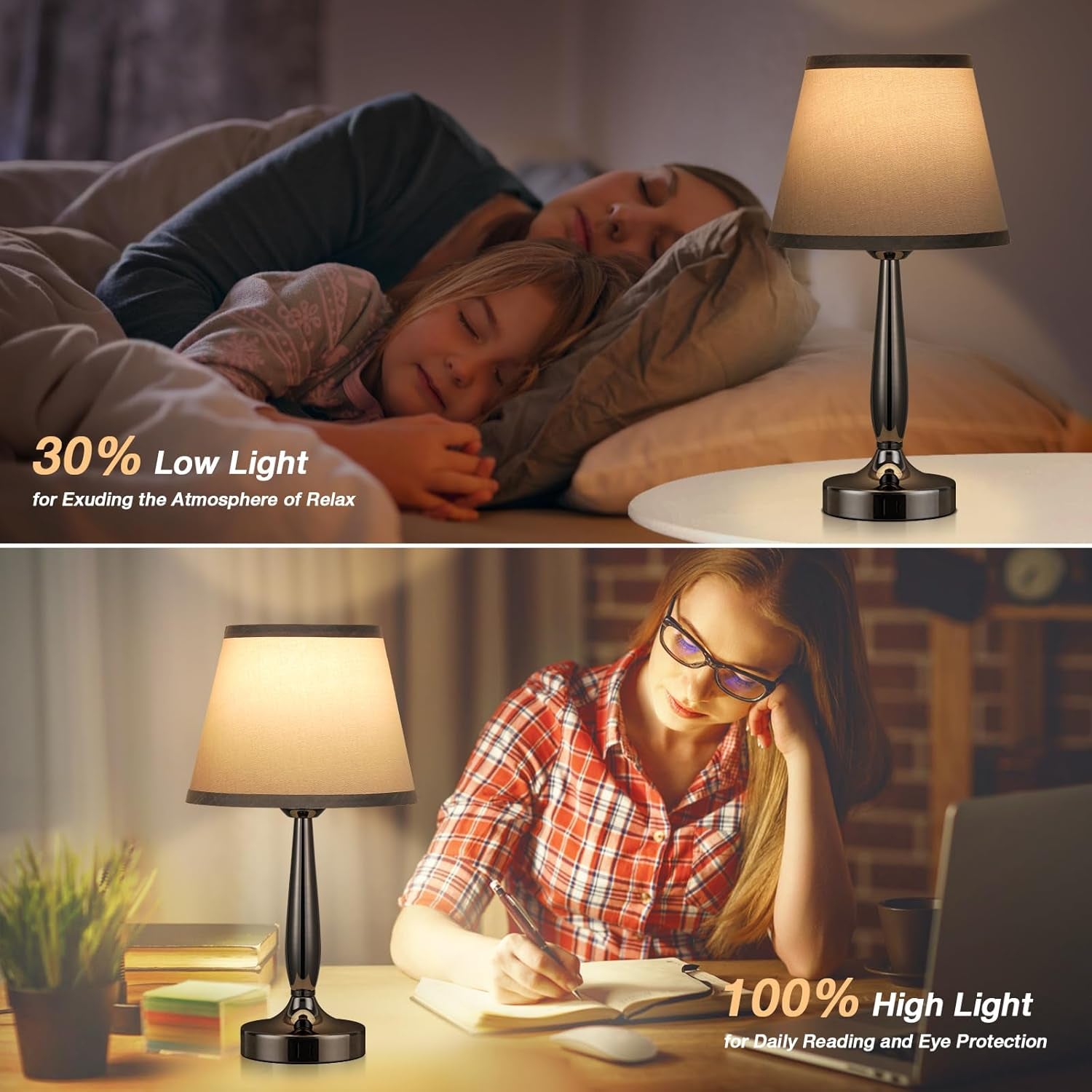 Touch Table Lamp for Bedroom, Small Bedside Lamp with USB C Charging Port, 3 Way Dimmable Touch Control Nightstand Lamp for Living Room and Office, LED Bulb Included