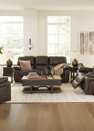 Signature Design by Ashley Leesworth Power Reclining Sofa with USB, Leather and Faux Leather, Zero Wall Design, 88-Inch Width Living Room Seating