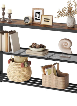 Industrial 3-Tier Console Table for Entryway, Hallway, and Living Room in Rustic Brown and Black Finish