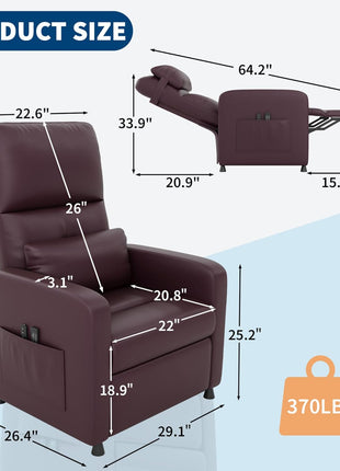 Ergonomic Power Recliner Chair with Heat and Massage Function, Adjustable Electric Recliner in PU Leather, Tall Back and Padded Seat for Home Theater Seating in Living Room