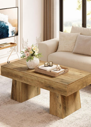 Farmhouse Rectangular Coffee Table - 47-Inch Wooden Accent Table with Sturdy Base for Modern Living Room (Rustic Brown)