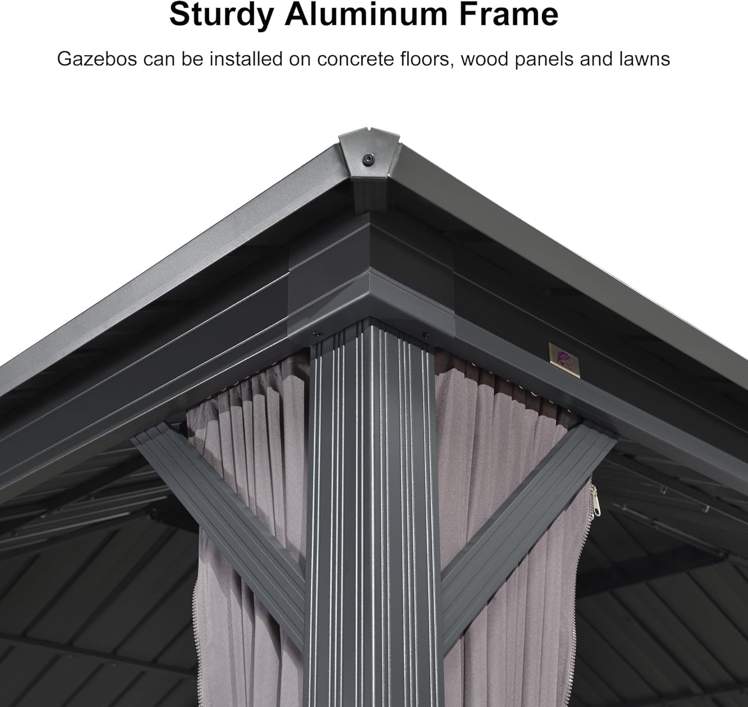 10' X 16' Permanent Hardtop Gazebo Aluminum Frame with Galvanized Steel Double Vented Roof Includes Removable Netting and Curtains with Hooks for Garden Patio Lawns Grey