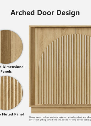 65-Inch Contemporary Fluted Sideboard Buffet Cabinet with Double-Layered Arch Doors, Oak Wood Accent Console for Living Room, Dining Room, Hallway, and Entryway