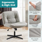 Criss Cross Chair without Wheels, Cross Legged Office Chair, Armless Wide Vanity Desk Chair with Comfy PU Leather& Back - Swivel for Home Office Bedroom, Gray